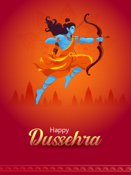 Happy Dussehra Festival Poster with Lord Rama and Traditional Indian Celebration Design