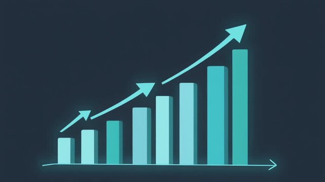 右肩上がりの棒グラフと矢印
A bar graph and arrow steadily rising