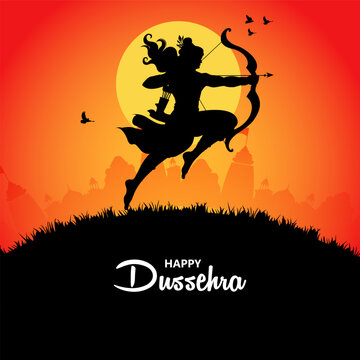 Happy Dussehra Festival Poster with Lord Rama and Traditional Indian Celebration Design