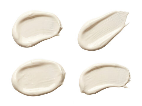 Beige cosmetic cream swatches offer smooth texture samples for skincare product advertising.