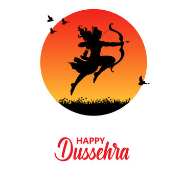 Happy Dussehra Festival Poster with Lord Rama and Traditional Indian Celebration Design