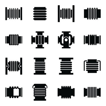 Set of industrial bellows and spools icons.