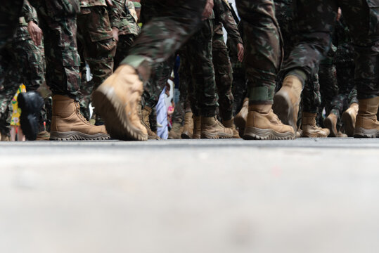 Soldiers Combat Boots in a Military March