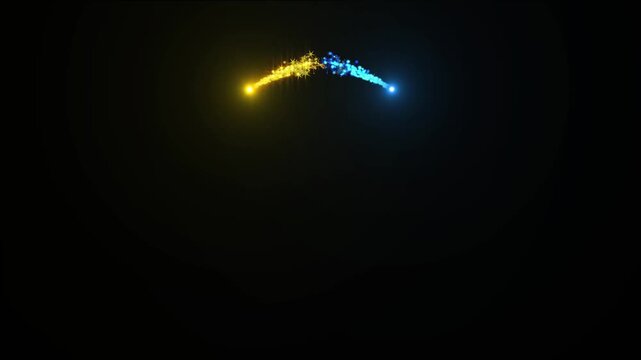 Shimmering golden and blue glitter stars trail animation, gold and blue glitter rotation circle sparkle, shiny doodle particle swirl on black background, 4K