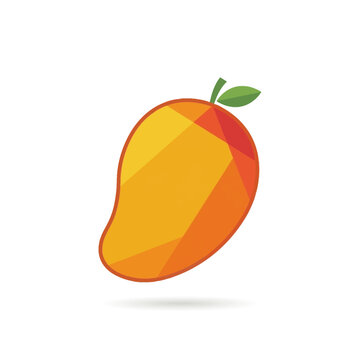 Low poly vector art of a ripe mango fruit with vibrant orange and yellow geometric facets