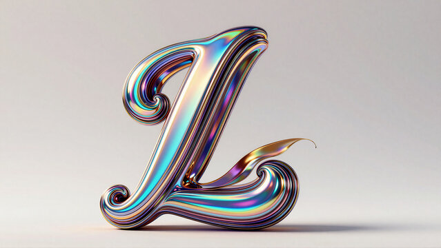 3D Iridescent Holographic Stylized Letter L Liquid Metal Design