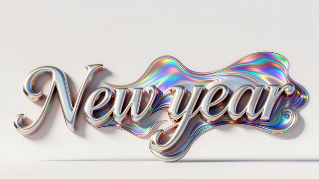 Metallic Iridescent New Year Typographic 3D Text