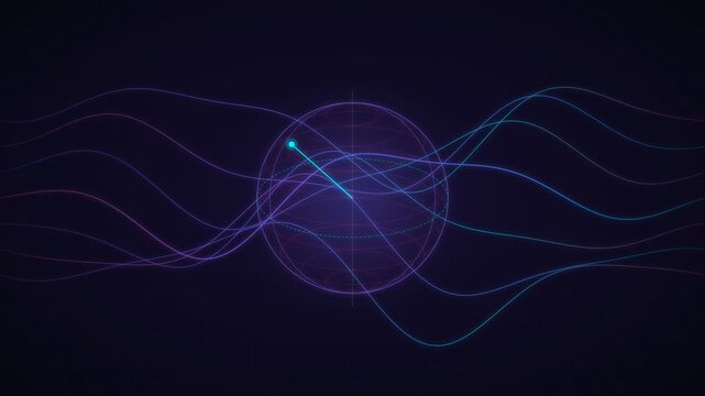 Quantum computing superposition ribbon visualization displaying dynamic qubit state wave mechanics