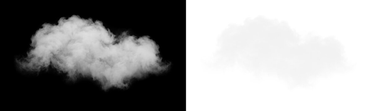 White cloud smoke isolated on black background isolated on transparent background