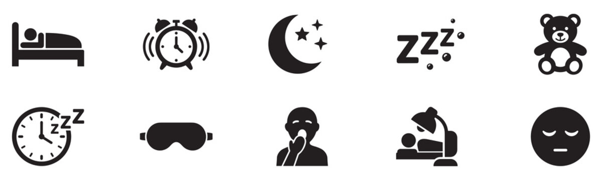 Zzz bed sleep snore icons snooze nap Z sound . Sleepy yawn or insomnia sleeper alarm clock Zzz line icons of goodnight deep sleep, bored or tired. Vector Illustration.