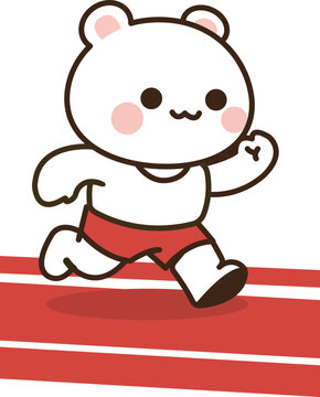 Cute white bear running on a red race track sports mascot illustration