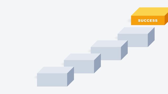 Premium 3D motion graphic showing multiple failed attempts transforming into ascending steps toward success, symbolizing perseverance, progress, business growth, career development, and achievement.