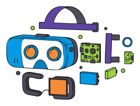 Virtual reality headset top-down exploded view illus.... Generative AI