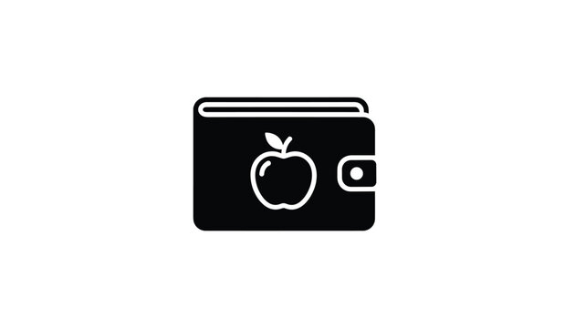Stylized black leather wallet icon featuring a white outline apple symbol representing a digital or mobile wallet.