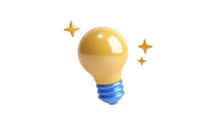 Yellow light bulb with blue base and golden stars, isolated on transparent background © Nicolae