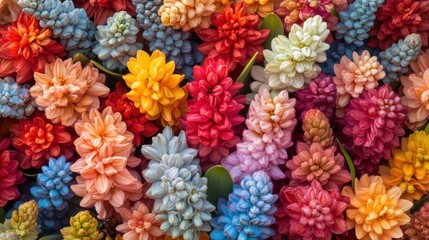 Fototapeta premium A vibrant tapestry of blooming hyacinths in a kaleidoscopic display of colors