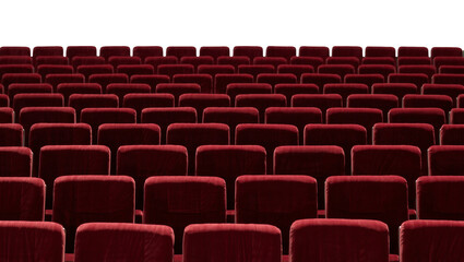 Obraz premium Rows of plush red velvet theater seats, isolated on transparent background