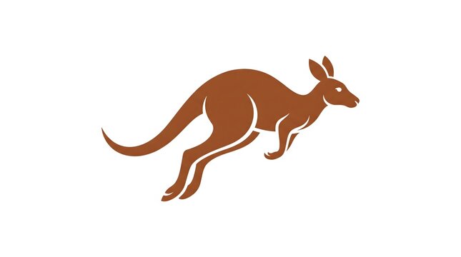 Silhouette of a brown kangaroo jumping or hopping, isolated on a white background.