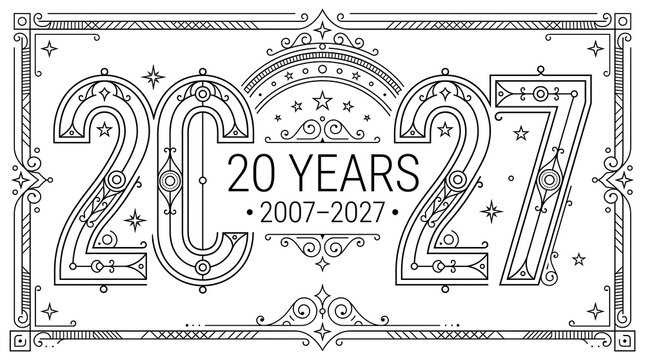 Art deco style 20 years anniversary typography design with decorative vintage frame