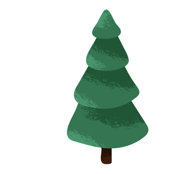 Pine tree vector illustration with green texture. Minimalist evergreen fir tree icon isolated on white background, ideal for Christmas holiday designs, forest patterns, nature logos