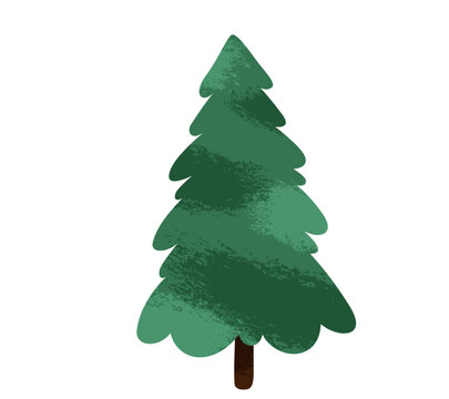 Pine tree vector illustration with green texture. Minimalist evergreen fir tree icon isolated on white background, ideal for Christmas holiday designs, forest patterns, nature logos