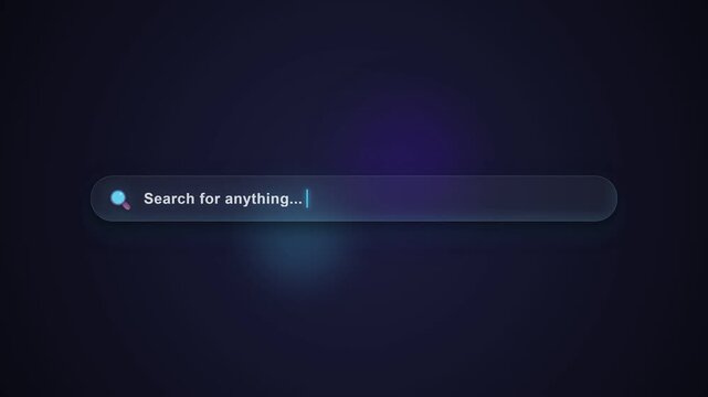 Search bar animation with glassmorphism design style glowing on dark background for web interface