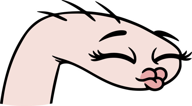 Funny female cartoon character giving a kiss with closed eyes and puckered lips