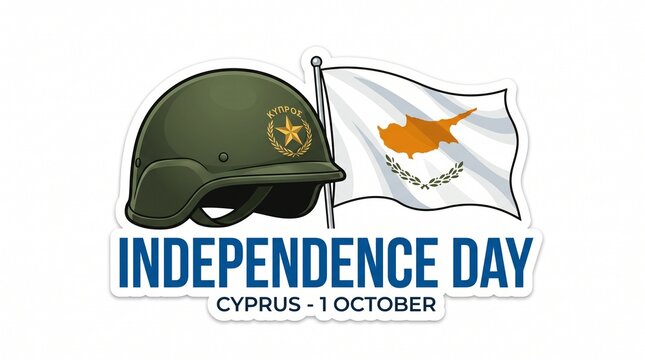 Cartoon soldier salutes beneath Cyprus flag for Independence Day celebration design.