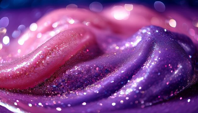 Close Up Of Shimmering Pink And Purple Slime With Glitter