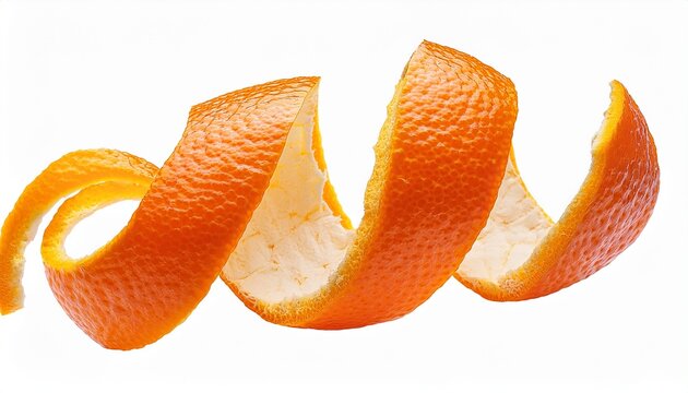Orange Peel Spiral Twist Showing Textured Zest And Pith Isolated On Transparent Background