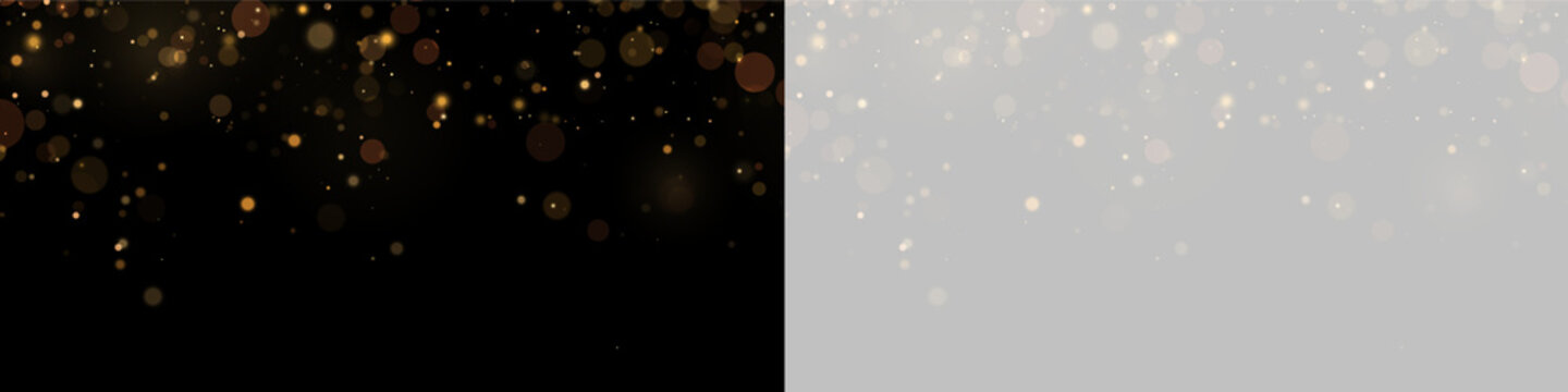 Soft golden bokeh lights scattered on a dark background creating a warm festive ambiance on transparent background