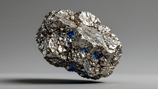 Metallic asteroid mineral with glowing blue crystals