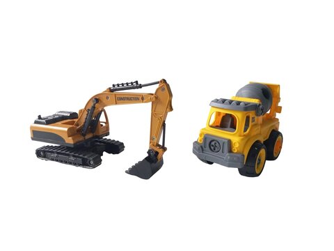 Toy construction vehicles isolated on white background