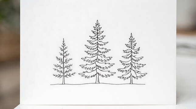 Minimalist christmas tree line drawing for winter holiday card