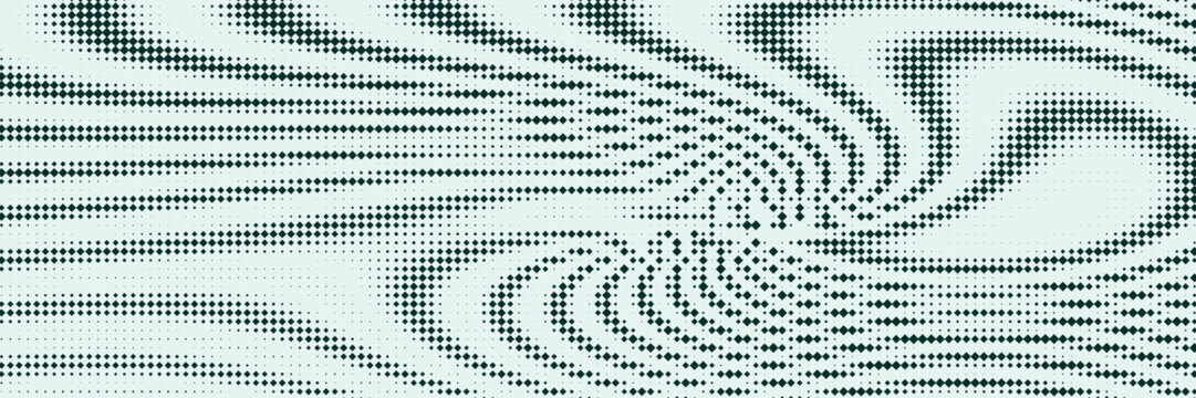 Halftone Swirl Pattern, Abstract Moire Effect Design, Retro Graphic Illustration, Vintage Print Texture, Conceptual Art.