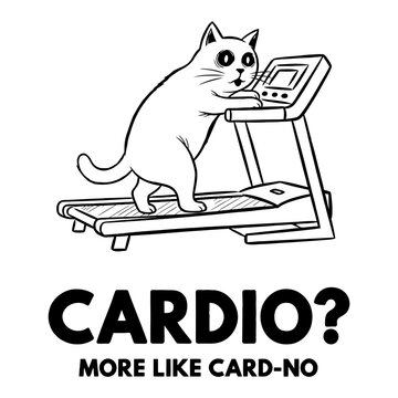 Funny Cat Running on Treadmill with Cardio No Text Illustration