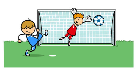 Kind schießt Fußball aufs Tor im Fußballverein © Robert Kneschke