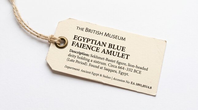 British Museum Egyptian Blue Faience Amulet of Sekhmet Bastet Deity Holding Sistrum Circa 664 332 BCE