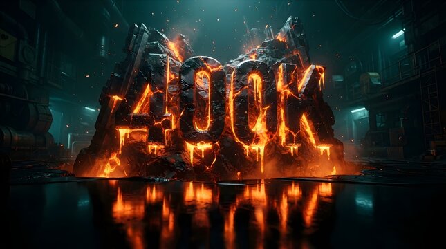 Fiery 40K Typography with Dramatic Reflection