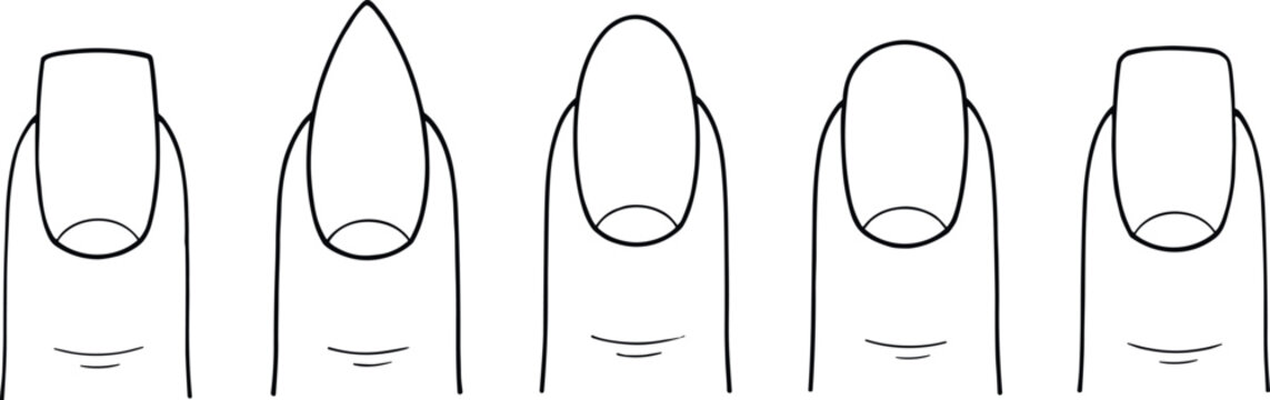 Set of nail shape and manicure icons, nail art symbols, cosmetic graphics, and hand care vector illustration