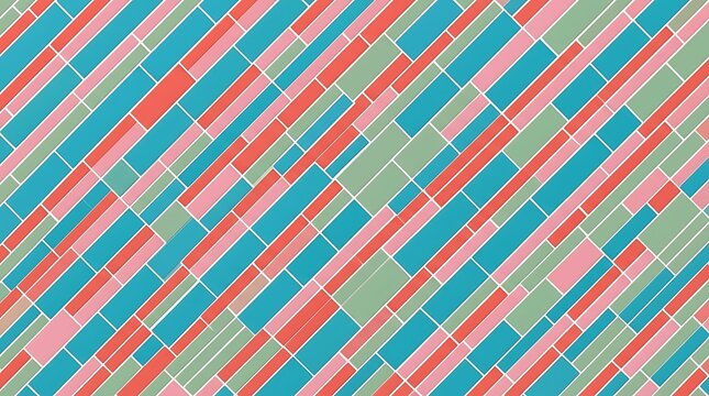 Abstract geometric pattern with diagonal rectangles in blue, red, pink, and green colors, seamless modern background design for textile or wallpaper