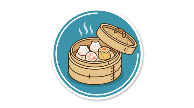 Pixel Art Illustration of Steaming Dim Sum in a Bamboo Steamer Basket