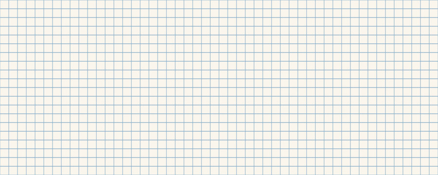 Old blue square notebook on beige paper seamless pattern. Squared grid texture with blue lines. Paper math mesh sheet seamless background. Vector illustration.