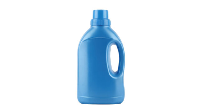 Blue plastic laundry detergent bottle with handle isolated on white background