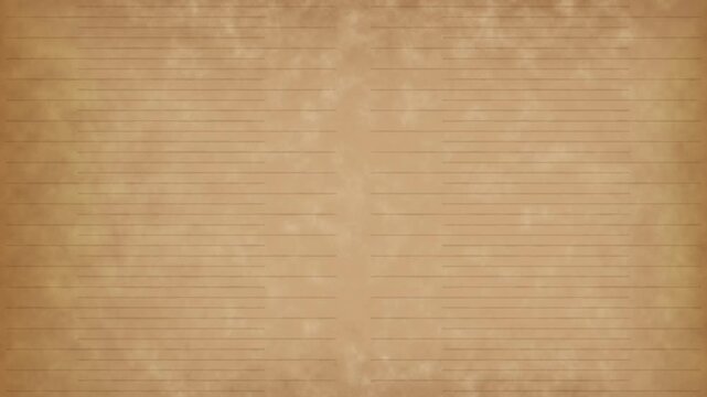 Brown vintage lined paper animation with unroll motion and burning out effect on black background. 4K animated vintage lined paper page for documentary, text placeholder, history, and motion graphics.