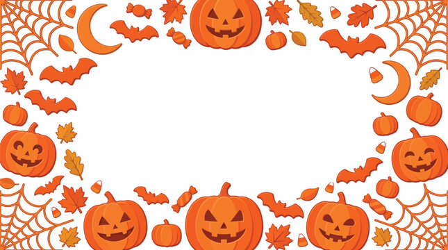 Adobe Illustrator Artwork Spooky Decorative Frame with Pumpkin and Scary Elements