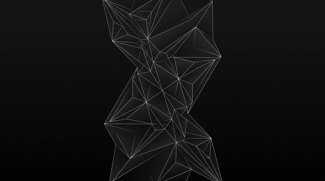 Vertical abstract geometric low poly wireframe structure for futuristic digital art installation, architectural modeling showcase, artificial intelligence concept, and 3D computer graphics design