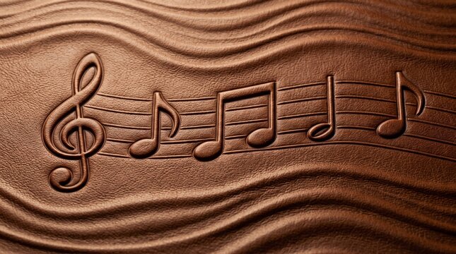 Sophisticated leather texture featuring an embossed musical notes pattern