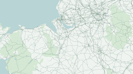 Fototapeta premium Modern minimalist vector map of Chester, Cheshire, UK. Scalable Roman walled city street grid, River Dee bends, Chester Cathedral, historic Rows galleried arcades, and bypass for wall art posters.