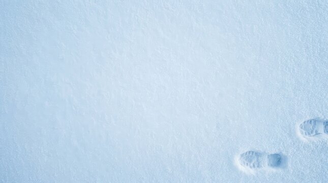 Footprints in fresh white snow, top view